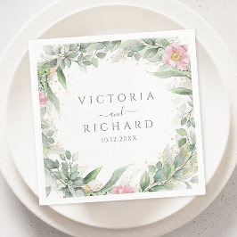 Elegant Eucalyptus Lövs Greenery Guld Bröllop Pappersservett