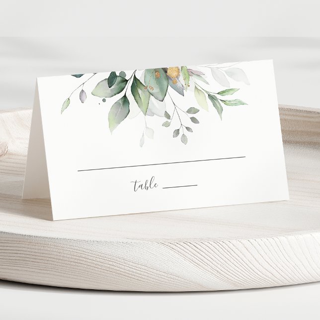 Elegant Eucalyptus Lövs Greenery Guld Bröllop Placeringskort (Skapare uppladdad)
