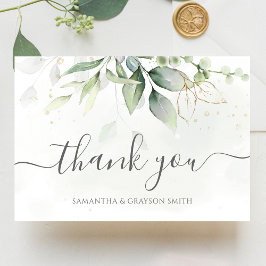 Elegant Eucalyptus Lövs Greenery Guld Bröllop Tack Kort