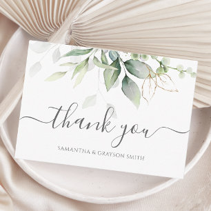 Elegant Eucalyptus Lövs Greenery Guld Bröllop Tack Kort