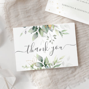 Elegant Eucalyptus Lövs Greenery Guld Bröllop Tack Kort