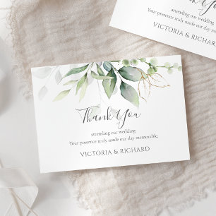 Elegant Eucalyptus Lövs Greenery Guld Bröllop Tack Kort