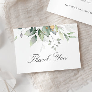 Elegant Eucalyptus Lövs Greenery Guld Bröllop Tack Kort