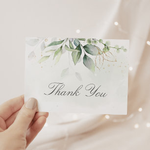 Elegant Eucalyptus Lövs Greenery Guld Bröllop Tack Kort