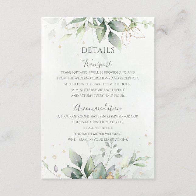 Elegant Eucalyptus Lövs Greenery Guld Bröllop Tilläggskort (Framsida)
