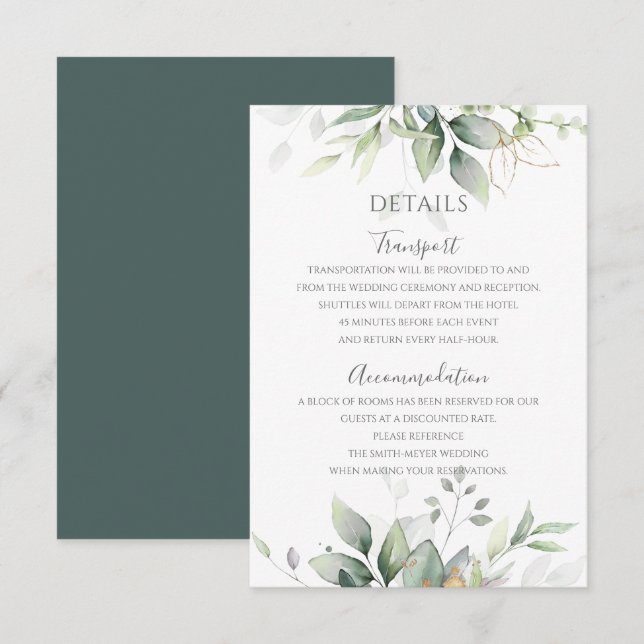 Elegant Eucalyptus Lövs Greenery Guld Bröllop Tilläggskort (Fram/baksida)
