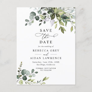 Elegant Eucalyptus Lövs Greenery Save Date Vykort
