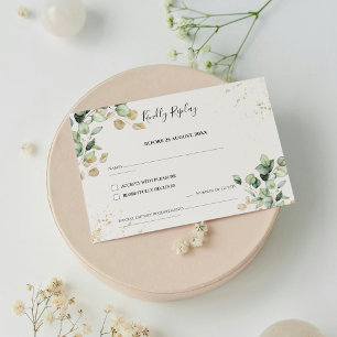 Elegant Eucalyptus Lövs & Guld Accents Bröllop OSA Kort