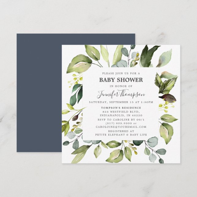 Elegant Eucalyptus med Greenery Baby Shower Inbjudningar (Fram/baksida)
