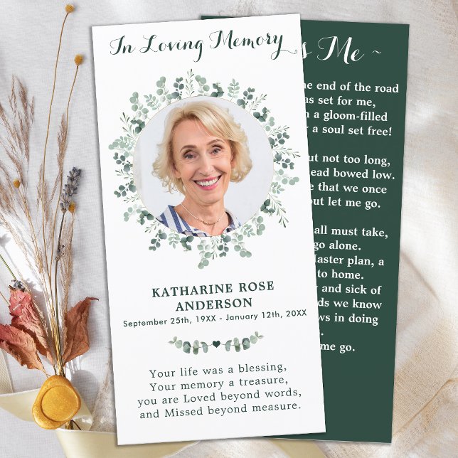 Elegant Eucalyptus Memorial Photo Funeral Prayer C (Skapare uppladdad)