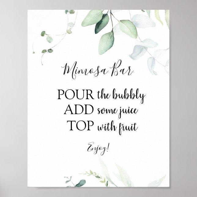 Elegant Eucalyptus Mimosa Pub Drink Sign Poster (Framsidan)