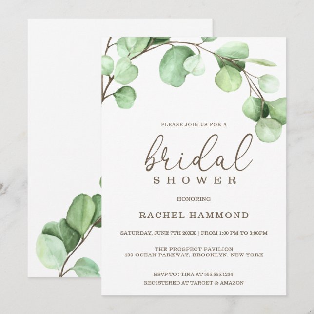 Elegant Eucalyptus Möhippa Inbjudningar (Fram/baksida)