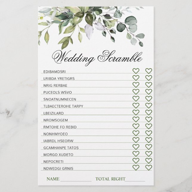 Elegant Eucalyptus Möhippa Scramble Game (Framsida)