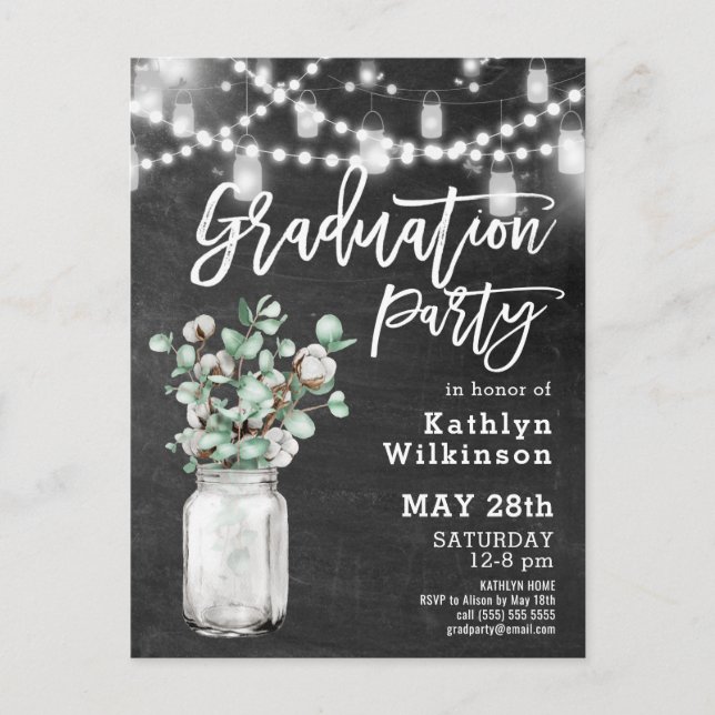 Elegant Eucalyptus Murkla Grad Invitation Vykort (Framsida)