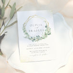 Elegant Eucalyptus och Guld Geometric Ram Bröllop Inbjudningar<br><div class="desc">Eucalyptus foliage är en perfekt för att lägga till en rustik pekpenna till en lada bröllop eller skapa ett naturligt utseende för din stora dag! En elegant, trädgårdsmatad bröllop-design med guld-geometriskt ram, handmålade eukalyptus löv, faux guld glitter och manustypografi. De här korten tvättar om till en bild med en grönt...</div>