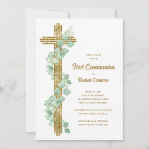 Elegant Eucalyptus och Kor First Communion Inbjudningar