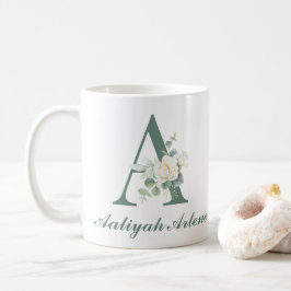Elegant Eucalyptus och Ro Anpassningsbar Initial A Kaffemugg