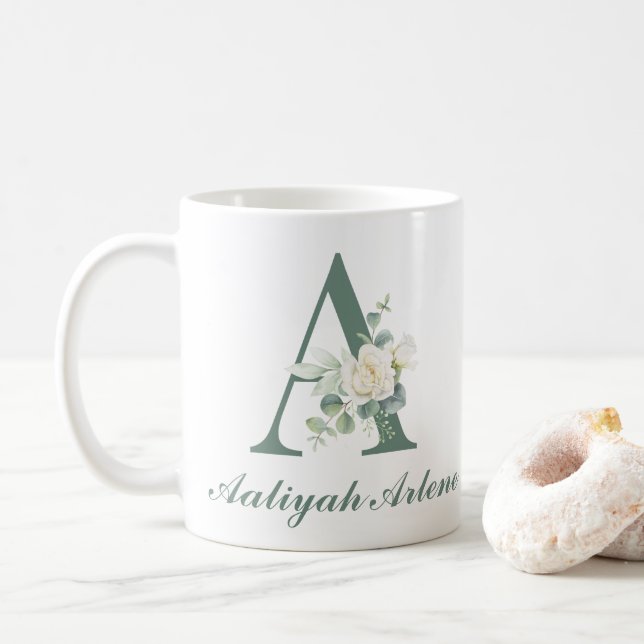 Elegant Eucalyptus och Ro Anpassningsbar Initial A Kaffemugg (Med munk)