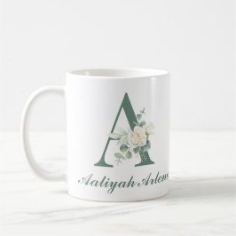 Elegant Eucalyptus och Ro Anpassningsbar Initial A Kaffemugg