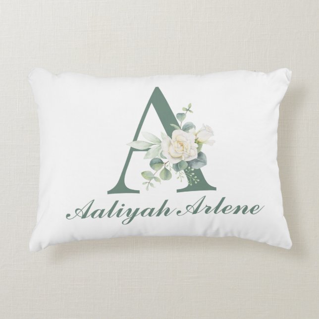 Elegant Eucalyptus och Ro Anpassningsbar Initial A Prydnadskudde (Framsidan)