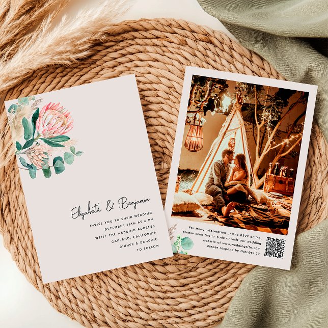 Elegant Eucalyptus Pampas Grass Protea Photo Inbjudningar (Skapare uppladdad)