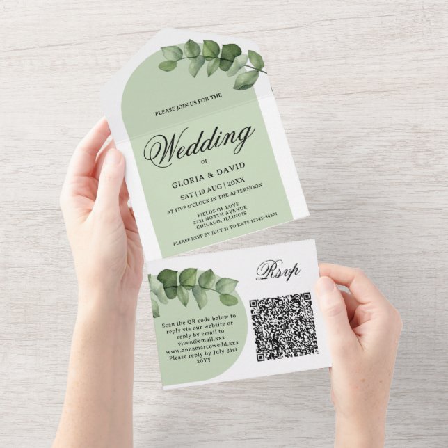 Elegant Eucalyptus QR kod alla i en inbjudan (Avrivbar del)