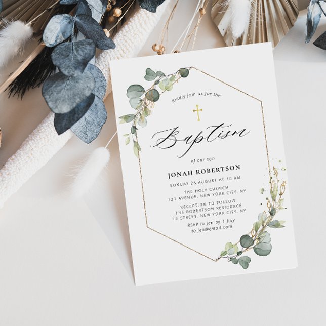 Elegant eucalyptus ram baptism inbjudningar (Skapare uppladdad)