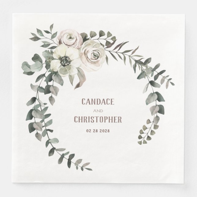 Elegant Eucalyptus  Ranunculus Ro Anemone Pappersservett (Framsida)