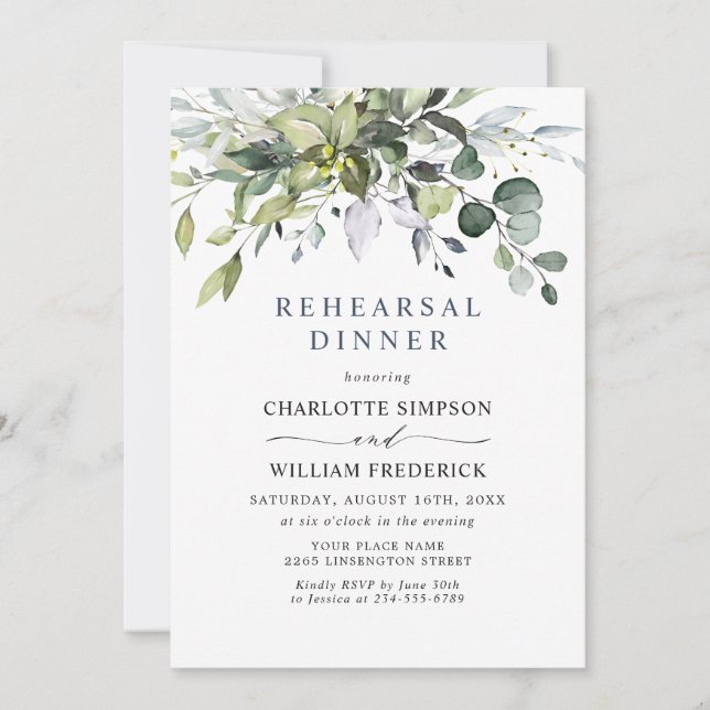 Elegant Eucalyptus REHEARSAL DINNER Inbjudningar (Framsida)