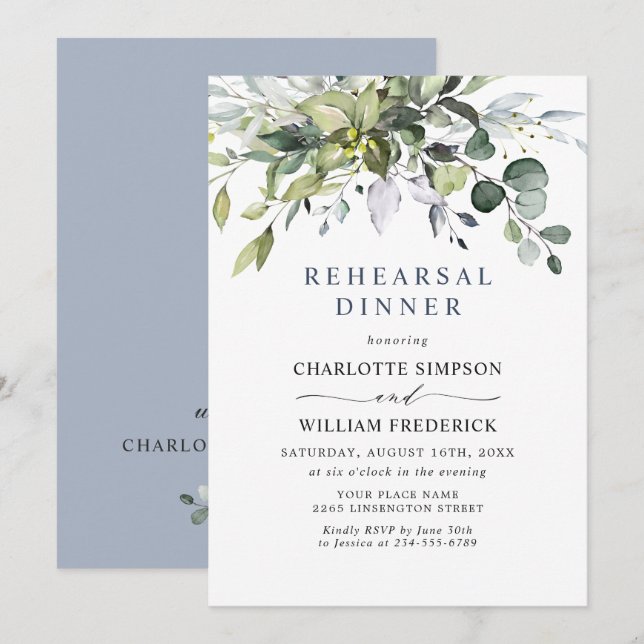 Elegant Eucalyptus REHEARSAL DINNER Inbjudningar (Fram/baksida)