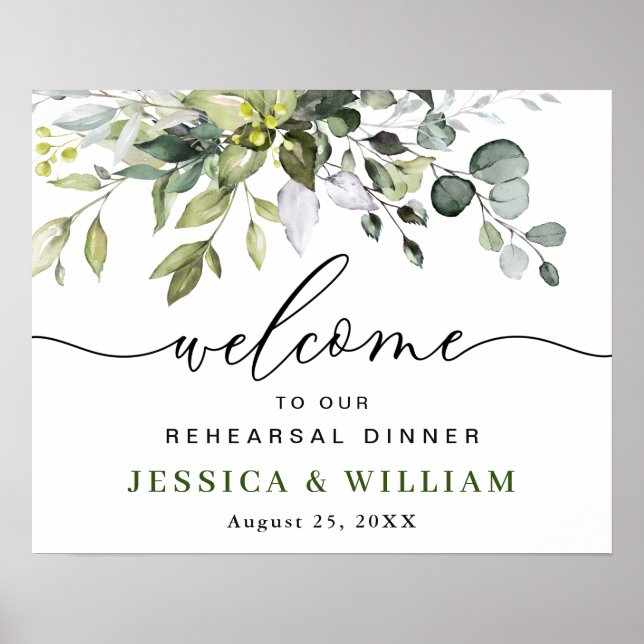 Elegant Eucalyptus REHEARSAL DINNER Välkomstskylt Poster (Framsidan)
