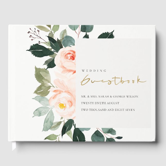 Elegant Eucalyptus  Ro Rosa Bröllop Gästböcker (Framsida)