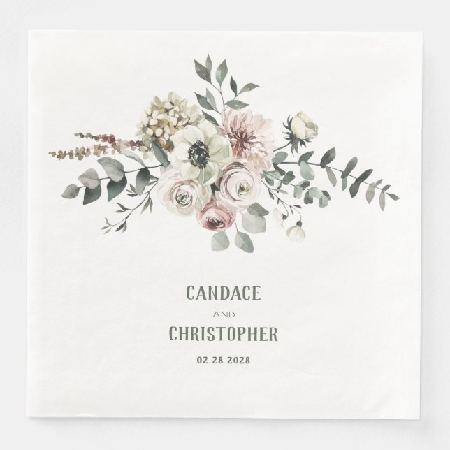 Elegant Eucalyptus  Ro White Hydrangea Pappersservett (Framsida)