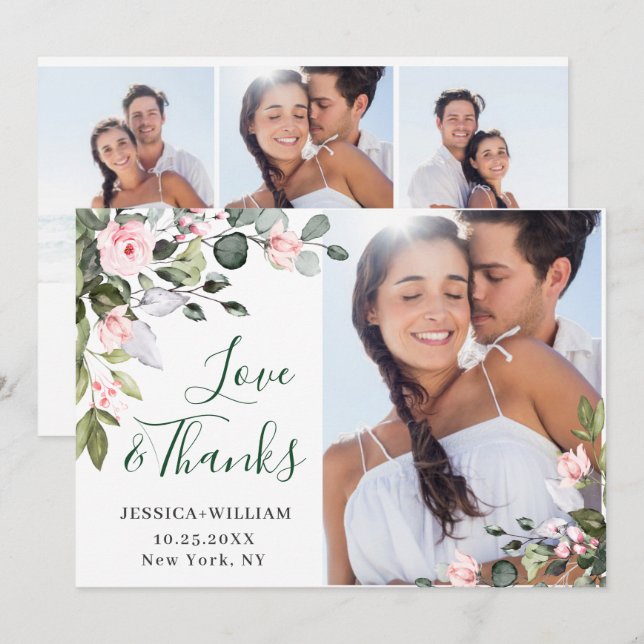 Elegant Eucalyptus  Rosa ros 4 PHOTO Tack Kort (Fram/baksida)