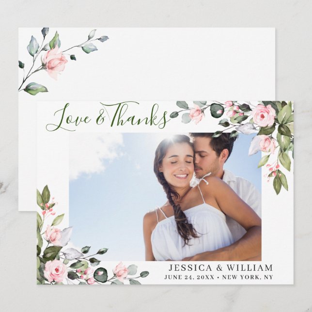 Elegant Eucalyptus  Rosa ros PHOTO Tack Kort (Fram/baksida)