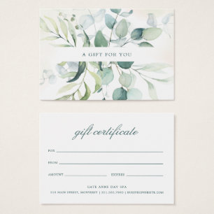 Elegant Eucalyptus Rustic Gift Certificate Visitkort