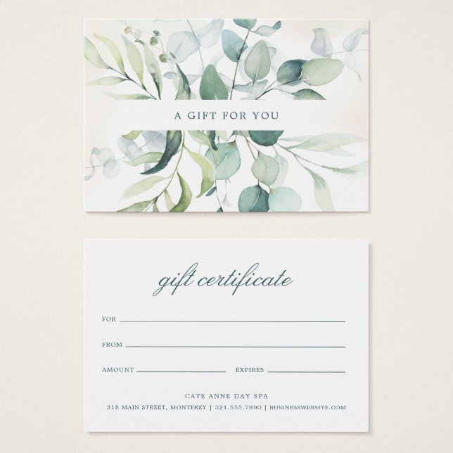 Elegant Eucalyptus Rustic Gift Certificate Visitkort (Framsida & baksida)