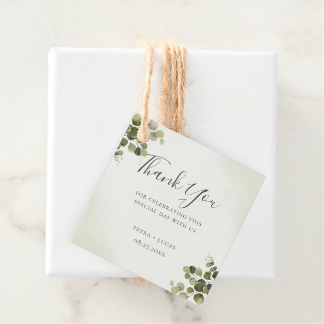 Elegant Eucalyptus Rustic Löv Budget Tack Gåvor Etiketter (På plats)