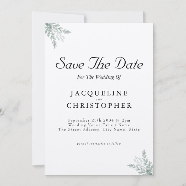 Elegant Eucalyptus Rustic Save Date Bröllop Inbjudningar (Framsida)