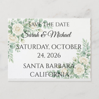 Elegant Eucalyptus Save the Date Postcard Inbjudan Vykort