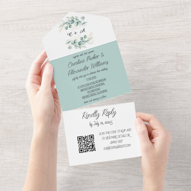 Elegant Eucalyptus Script Modern OSA QR-kod (Avrivbar del)
