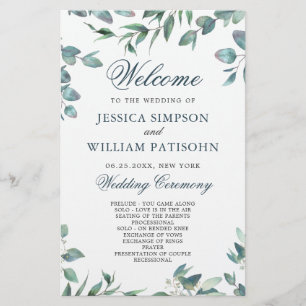 Elegant Eucalyptus Simple Bröllop Ceremony Program