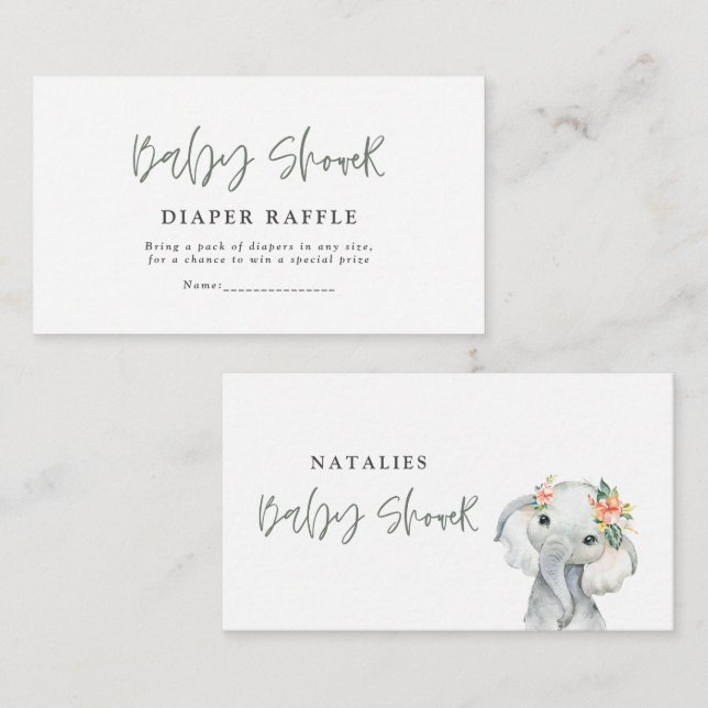 elegant eucalyptus söt babyduschdiskett raffel anteckningskort (Fram/baksida)