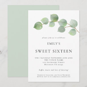 Elegant Eucalyptus Sweet sixteen Birthday Inbjudningar