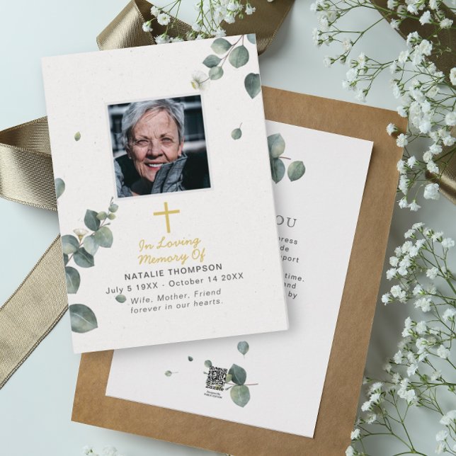Elegant Eucalyptus Sympati Funeral Photo Tack Kort (Skapare uppladdad)