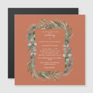 Elegant Eucalyptus Terracotta Bröllop Magnetic Magnetisk Inbjudningskort