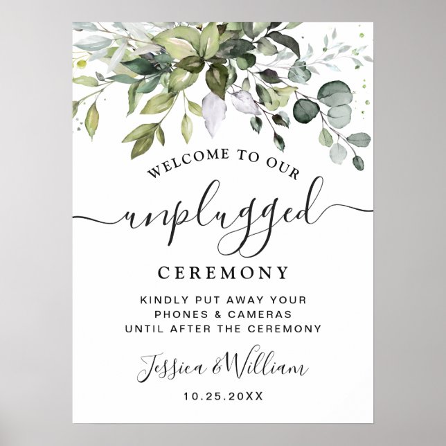 Elegant Eucalyptus Unplugged Bröllop Ceremony Poster (Framsidan)