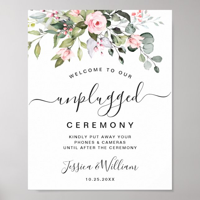 Elegant Eucalyptus Unplugged Bröllop Ceremony Poster (Framsidan)