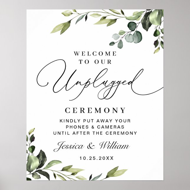 Elegant Eucalyptus Unplugged Bröllop Ceremony Poster (Framsidan)