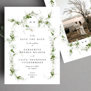 Elegant Eucalyptus Utandning Monogram Bröllop Spara Datumet